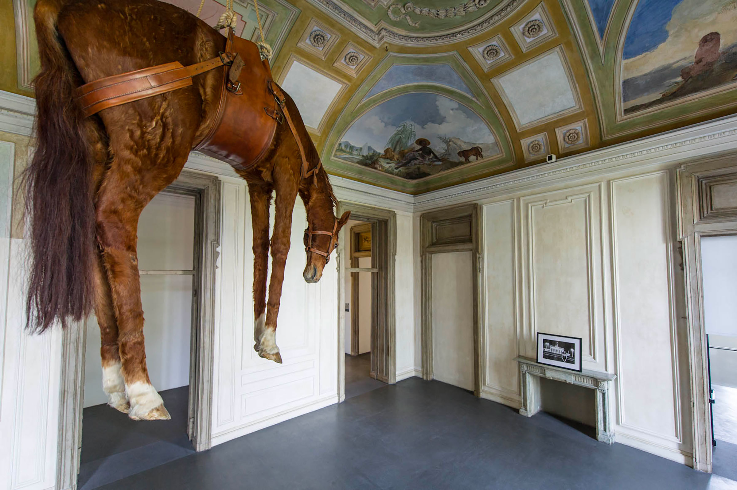 Maurizio Cattelan, Novecento, 1997, Helmut Newton, The Brandeburg Gate and the Berlin Wall, 1987